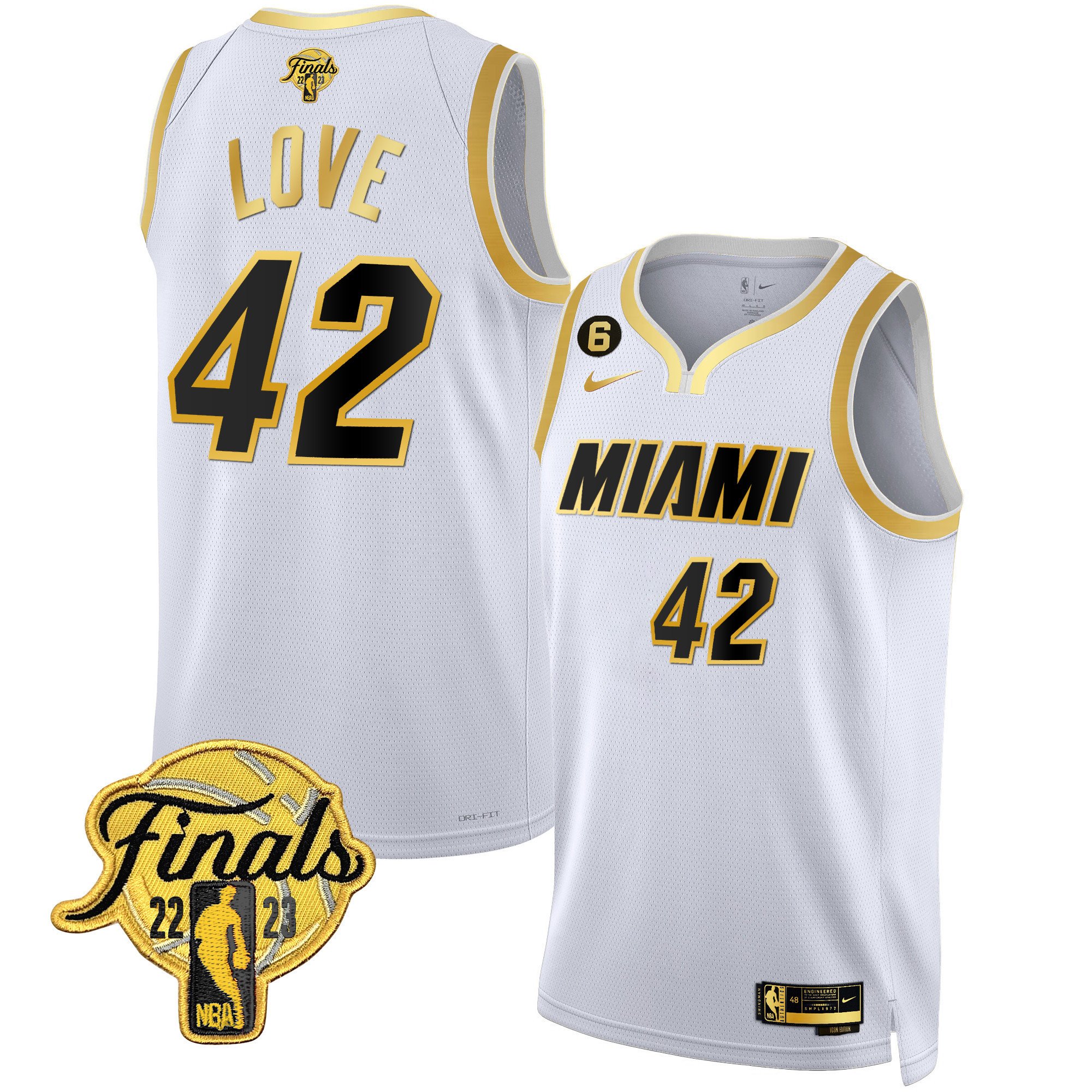 Kevin Love Men's Miami Heat 2023 Finals Patch Collection V4 White Gold Jersey - All Stitched