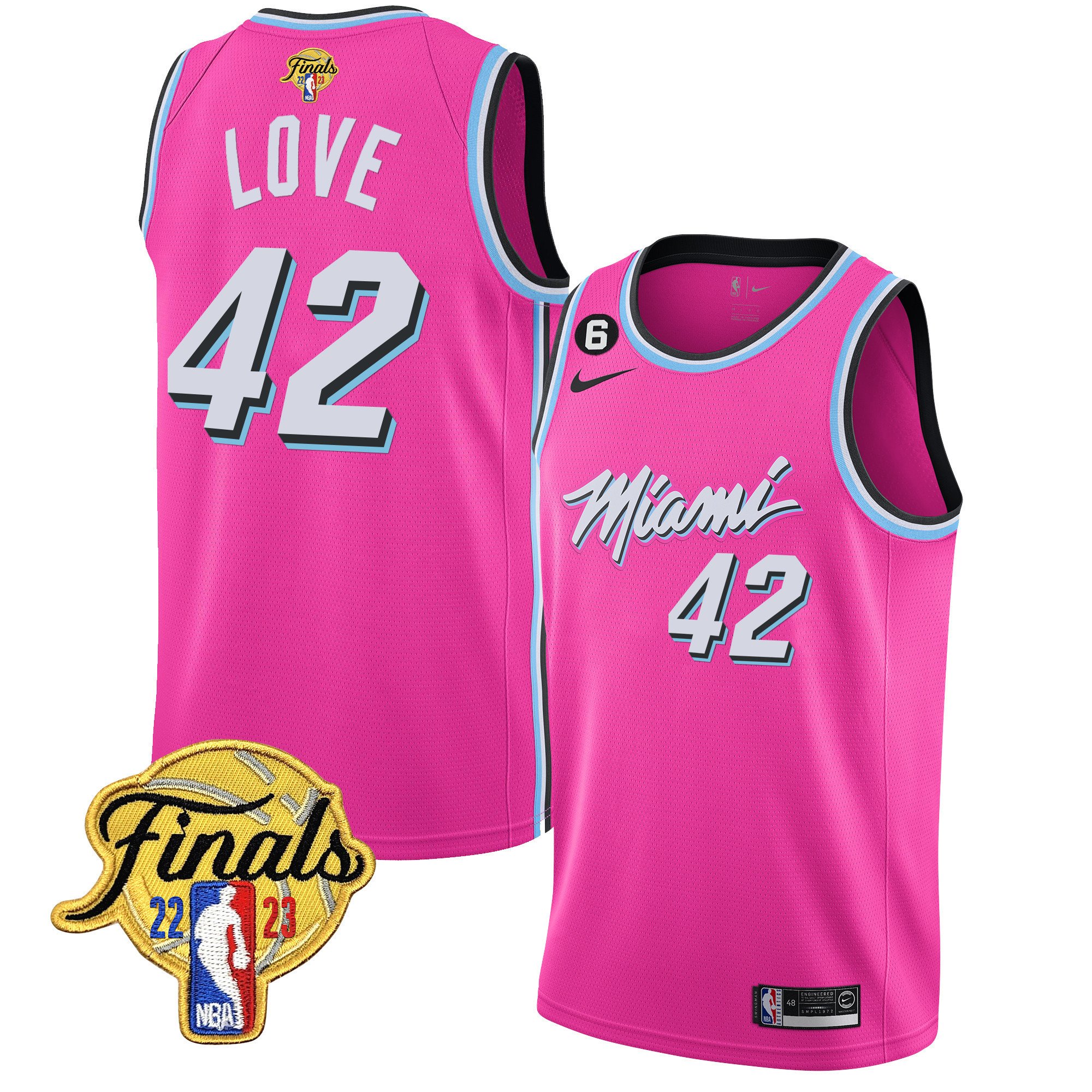 Kevin Love Men's Miami Heat 2023 Finals Patch Collection V5 Pink Jersey - All Stitched