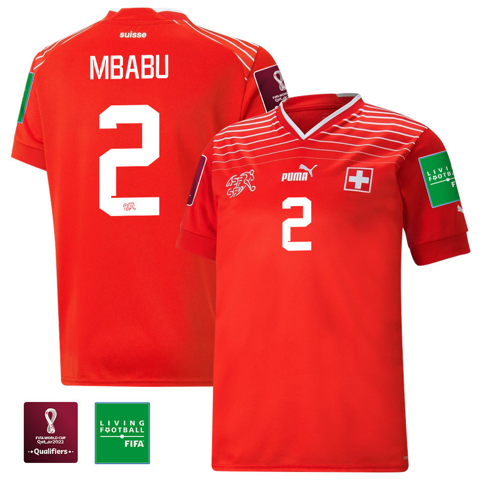 Kevin Mbabu 2 Switzerland National Team FIFA World Cup Qatar 2022 Patch – Home Men Soccer Jersey