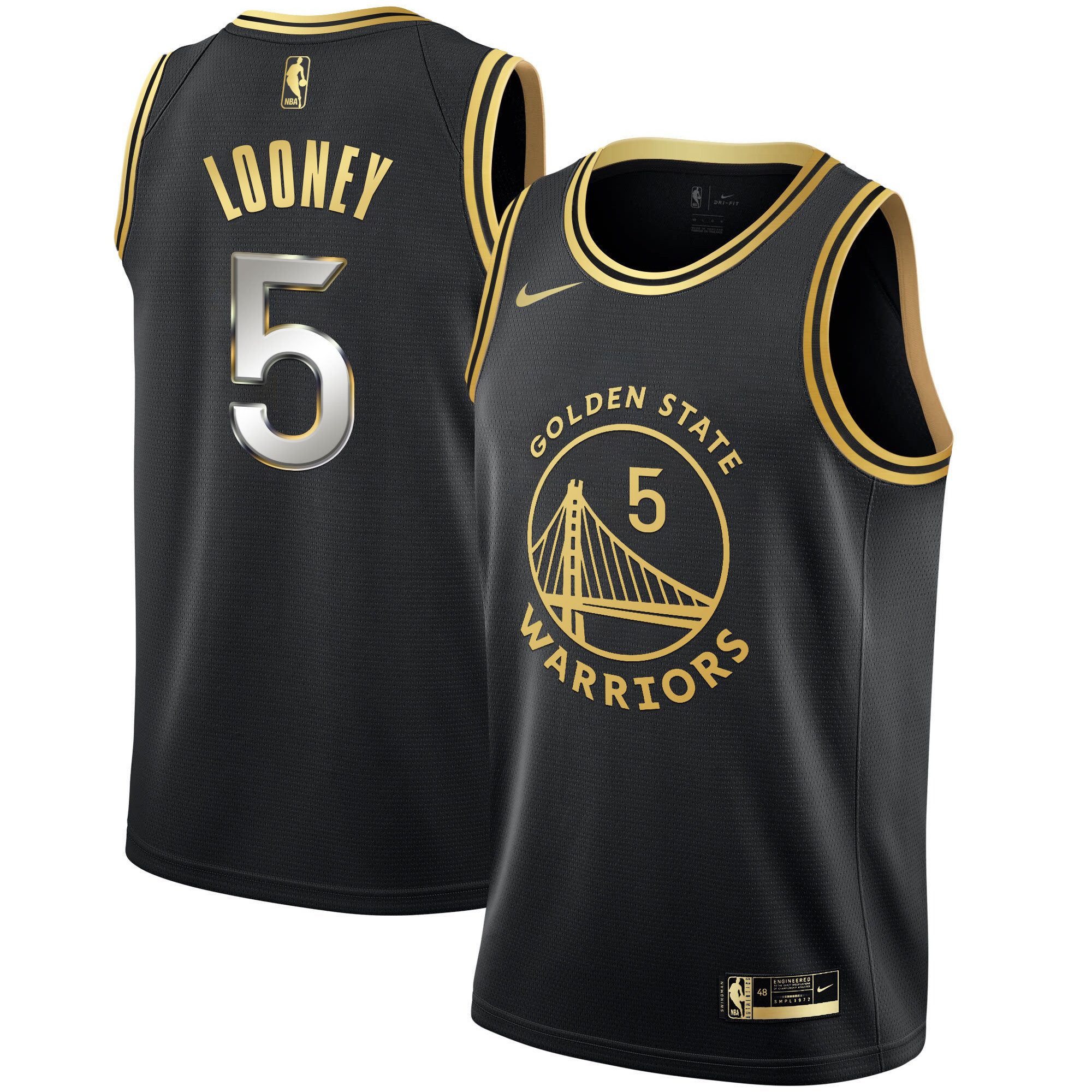 Kevon Looney Men's Golden State Warriors Black Limited & Gold Jersey - All Stitched