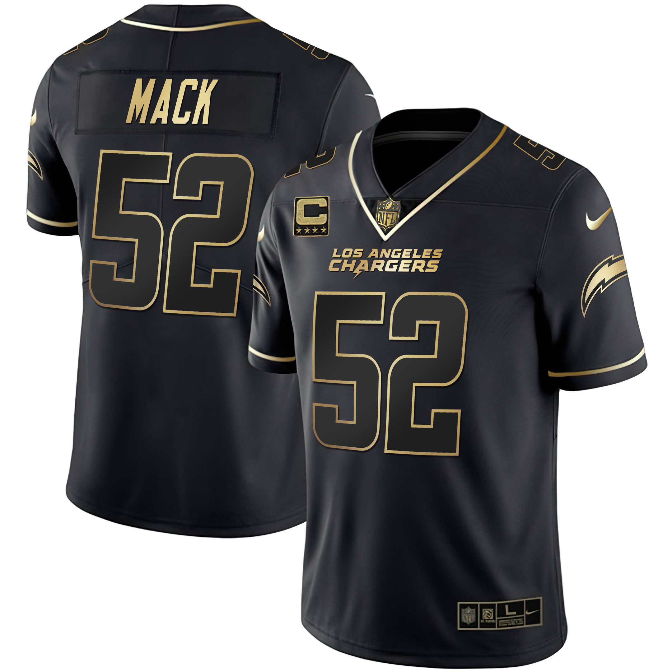 Khalil Mack Men's Los Angeles Chargers White Gold & Black Gold Jersey - All Stitched