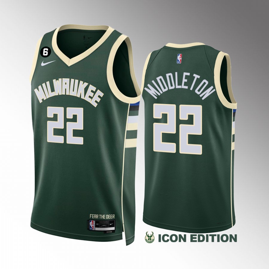 Khris Middleton Milwaukee Bucks #22 Green Jersey 2022-23 Icon Edition NO.6 Patch