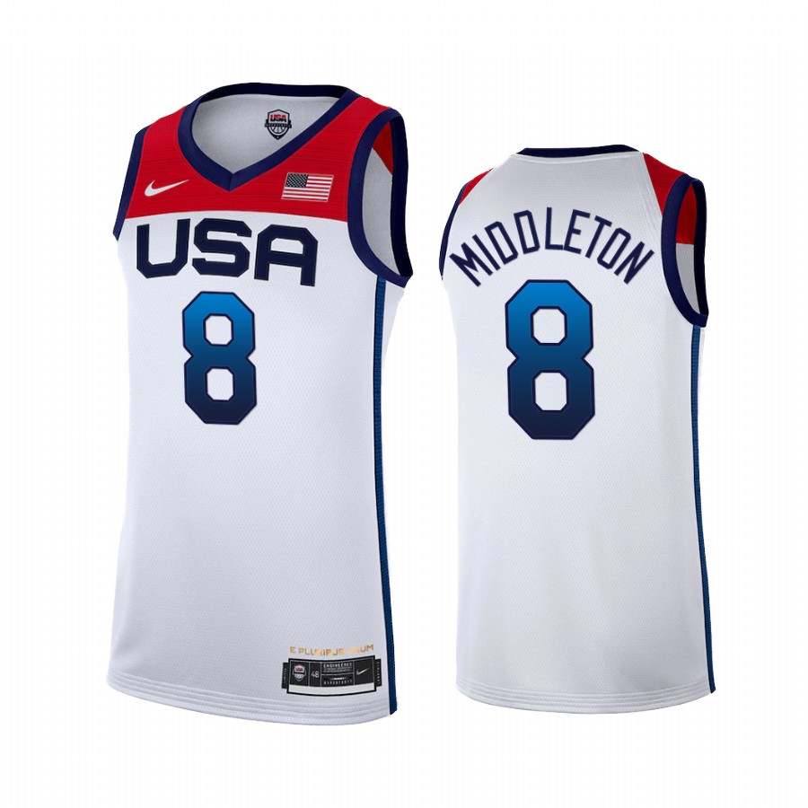Khris Middleton USA #8 White Tokyo Olympics 2021 Home Jersey