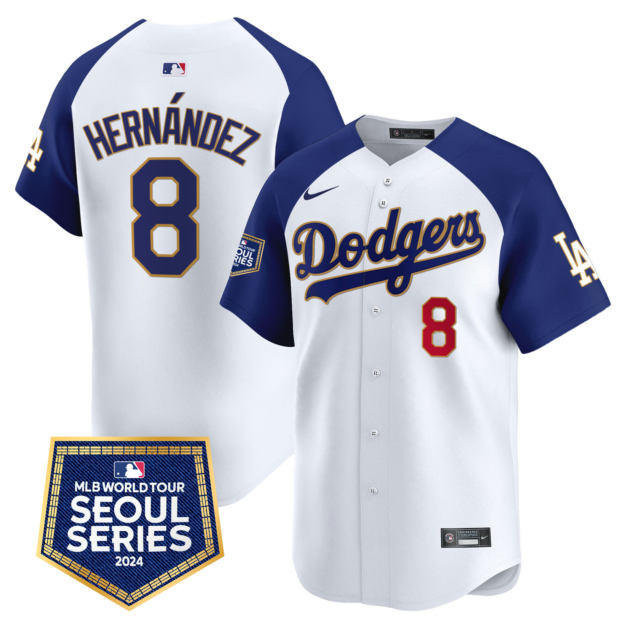 Kike Hernandez Men's Los Angeles Dodgers 2024 World Tour Seoul Series Patch Vapor Premier Limited White Alternate Jersey - All Stitched