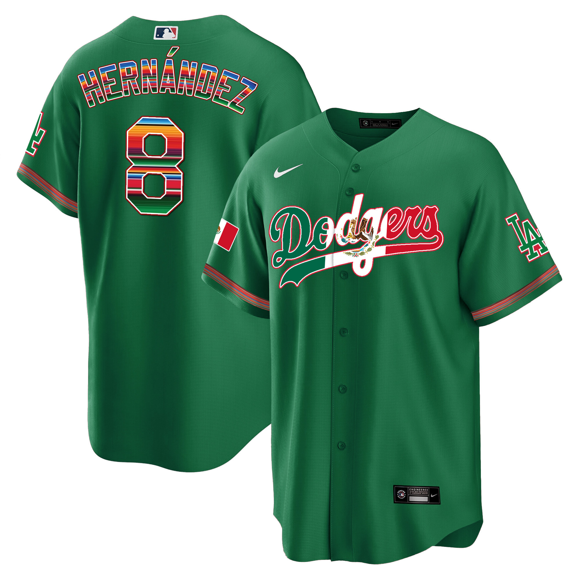 Kike Hernandez Men's Los Angeles Dodgers Mexico Cool Base Limited V4 Green Jersey - All Stitched