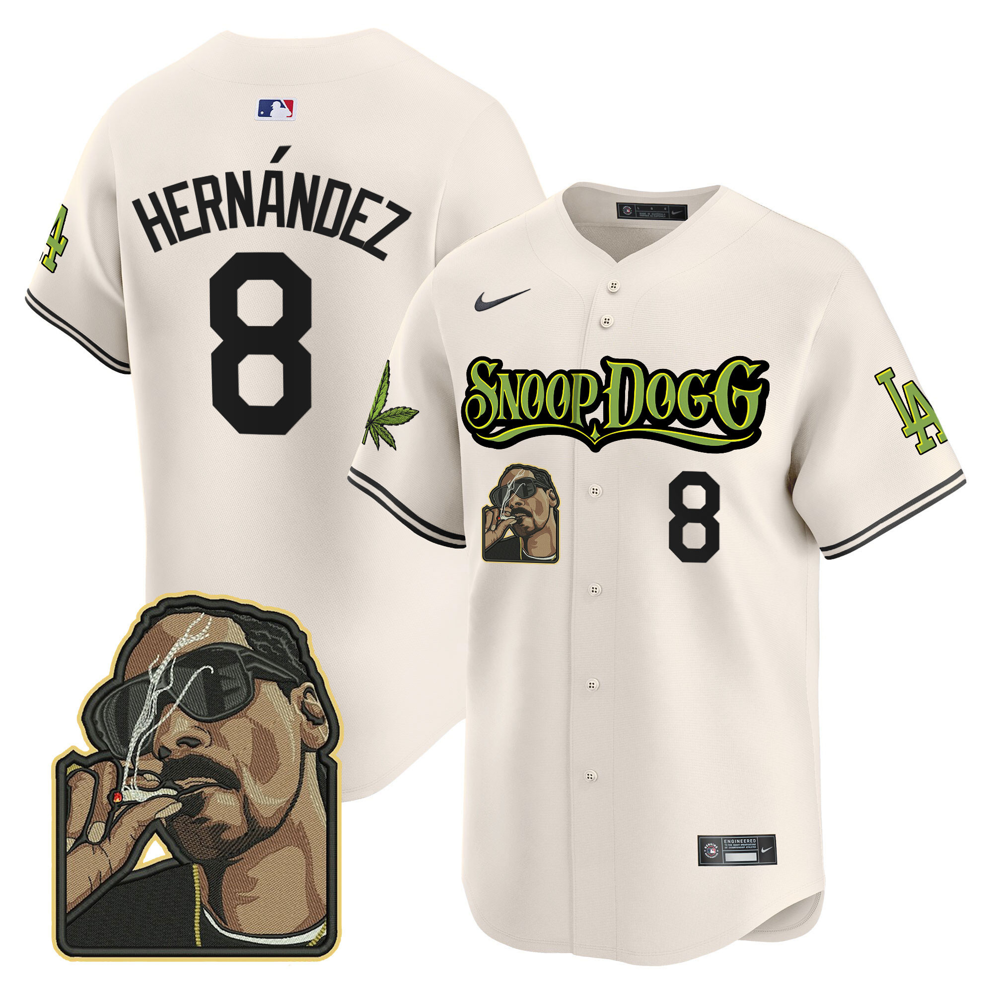 Kike Hernandez Men's Los Angeles Dodgers Snoop Dogg Vapor Premier Limited Cream Jersey - All Stitched