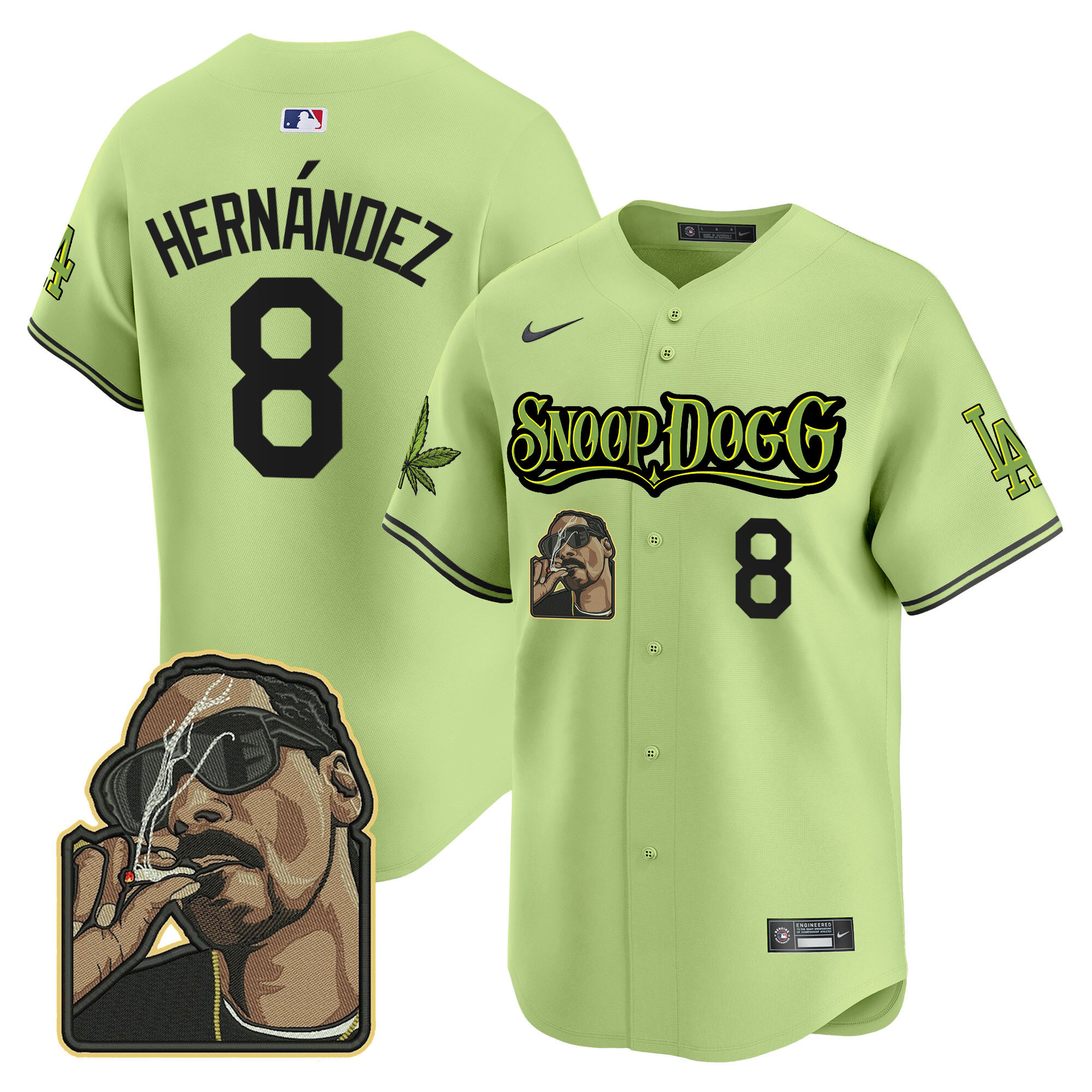 Kike Hernandez Men's Los Angeles Dodgers Snoop Dogg Vapor Premier Limited Light Green Jersey - All Stitched