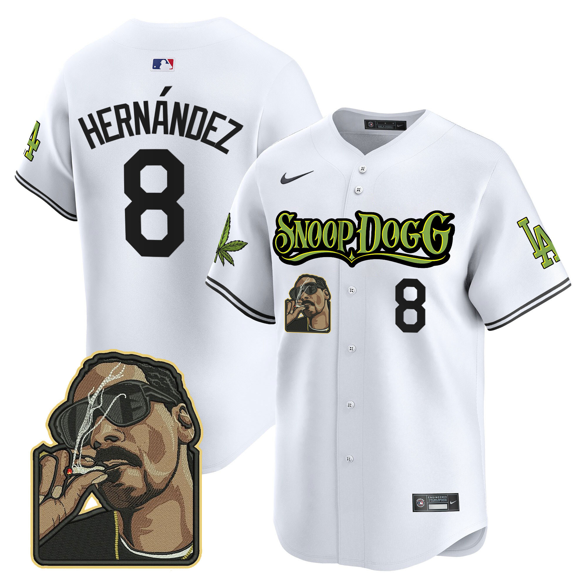 Kike Hernandez Men's Los Angeles Dodgers Snoop Dogg Vapor Premier Limited White Jersey - All Stitched