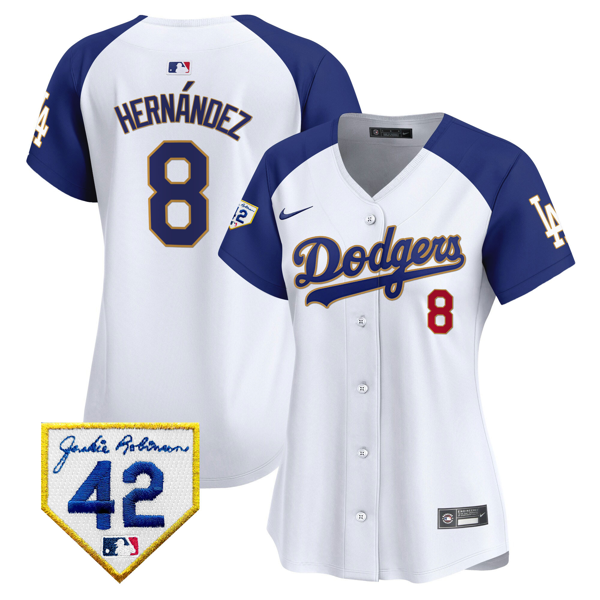 Kike Hernandez Women's Los Angeles Dodgers 2024 Jackie Robinson Patch Vapor Premier Limited White Alternate Jersey - All Stitched