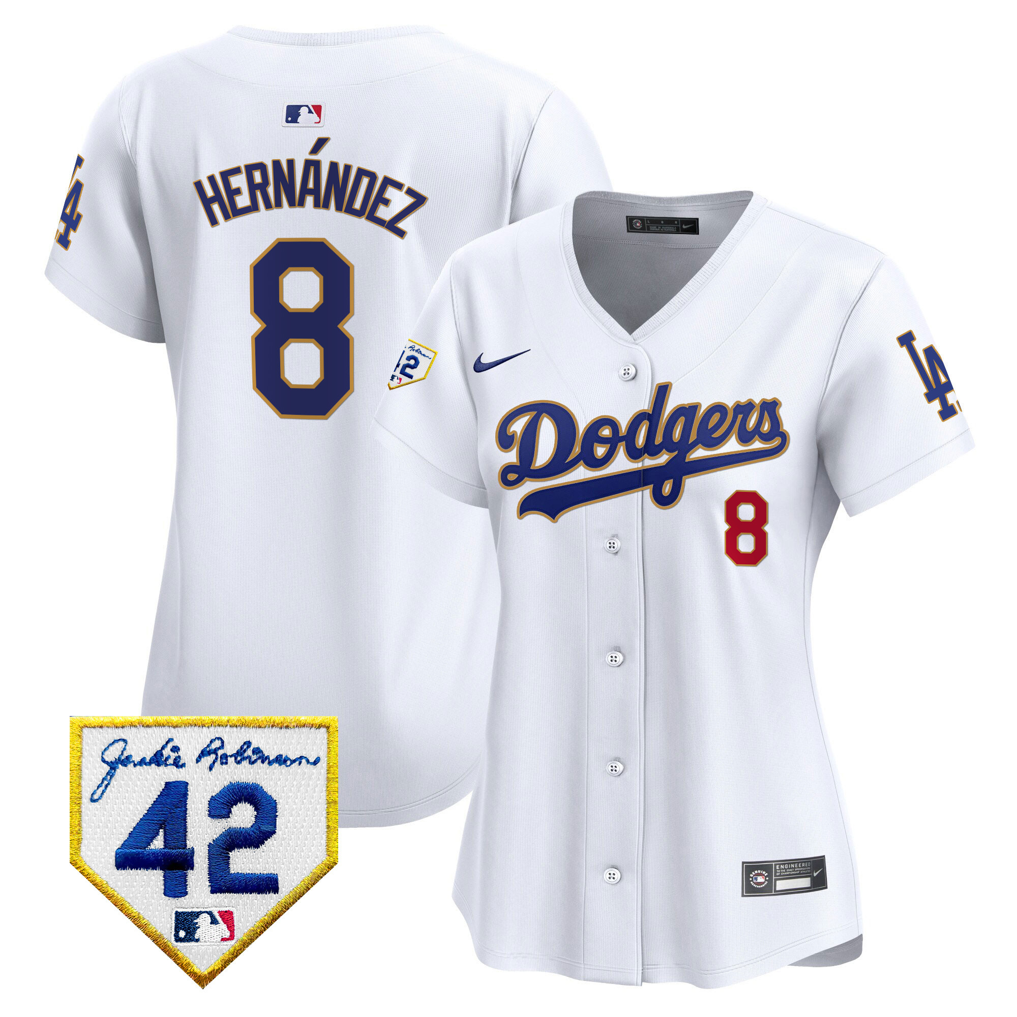 Kike Hernandez Women's Los Angeles Dodgers 2024 Jackie Robinson Patch Vapor Premier Limited White Jersey - All Stitched