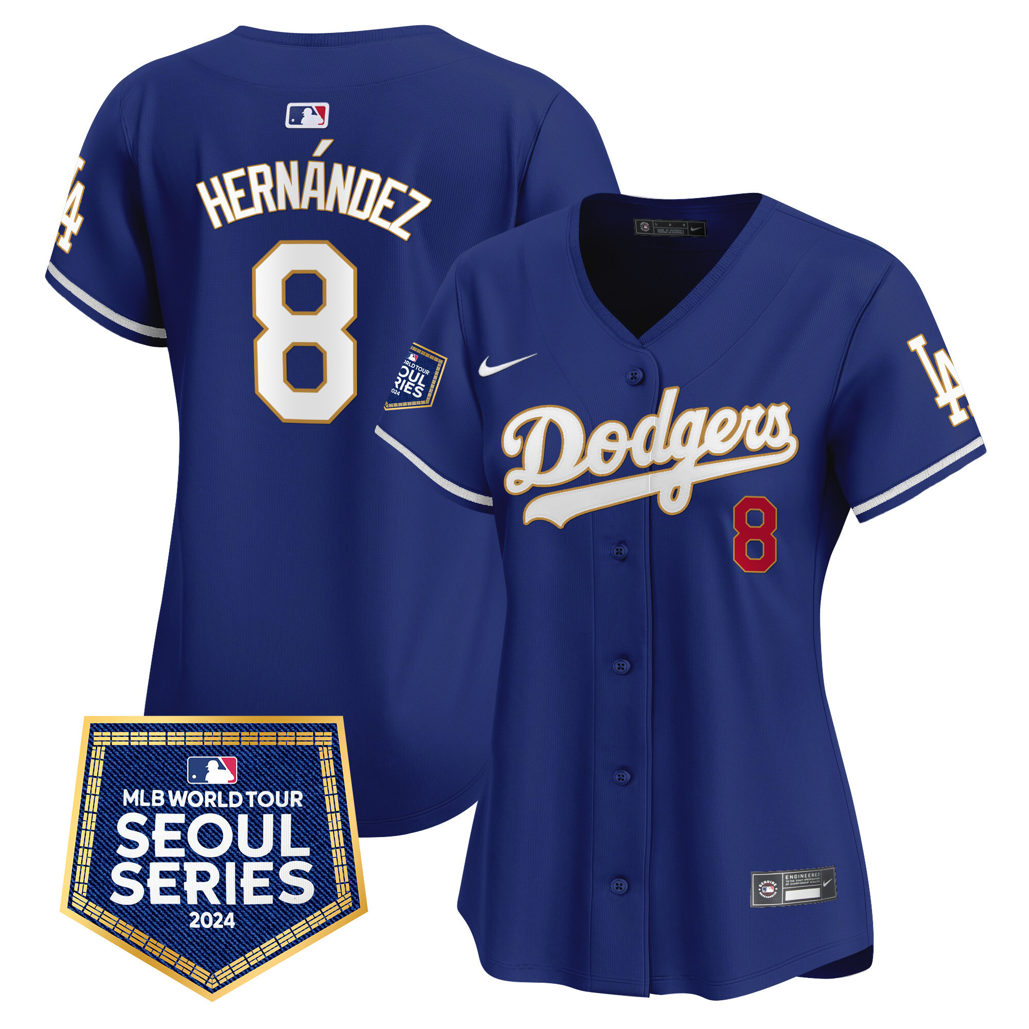 Kike Hernandez Women's Los Angeles Dodgers 2024 World Tour Seoul Series Patch Vapor Premier Limited Royal Jersey - All Stitched