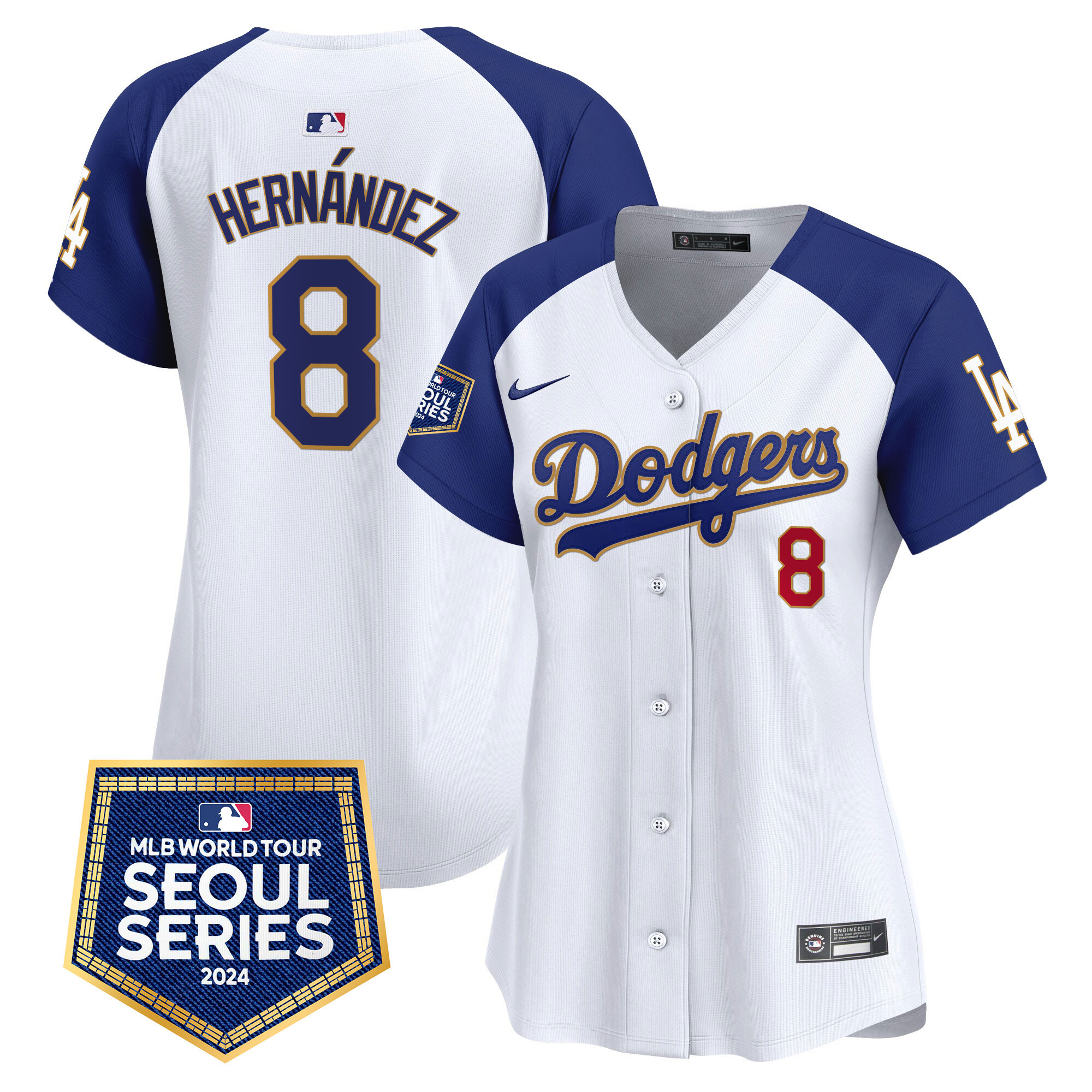 Kike Hernandez Women's Los Angeles Dodgers 2024 World Tour Seoul Series Patch Vapor Premier Limited White Alternate Jersey - All Stitched