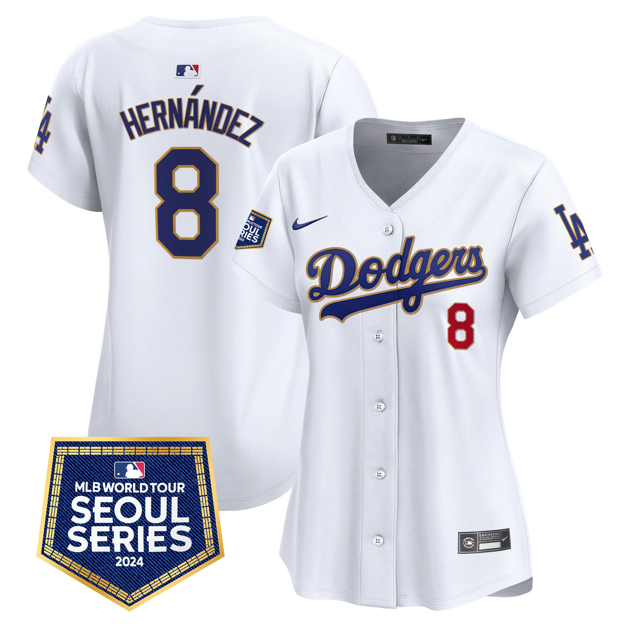 Kike Hernandez Women's Los Angeles Dodgers 2024 World Tour Seoul Series Patch Vapor Premier Limited White Jersey - All Stitched