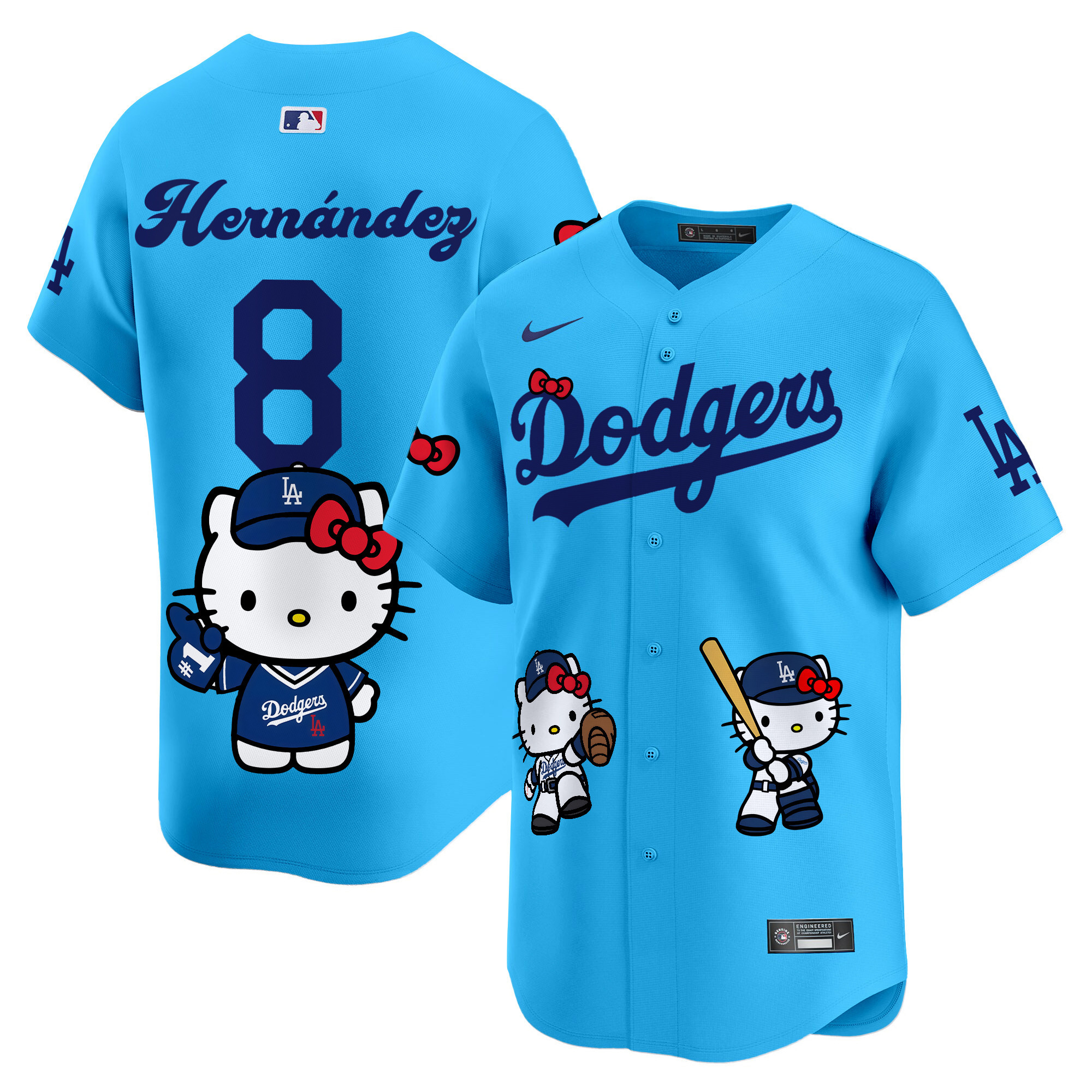 Kike HernandezUnisex Los Angeles Dodgers Hello Kitty Vapor Premier Limited Light Blue Jersey V2 - Printed