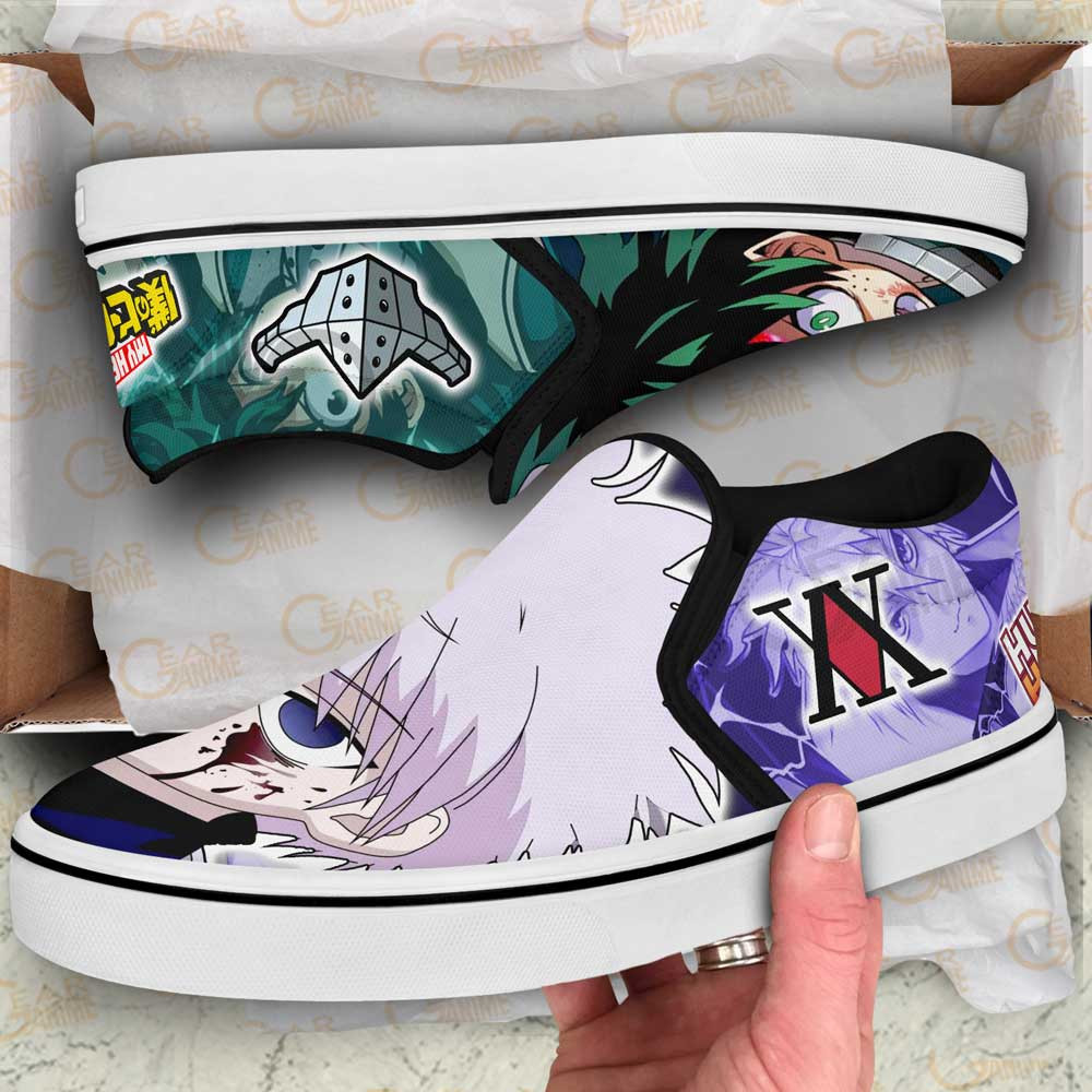 Killua and Deku Slip-On Shoes Canvas Custom Anime Shoes