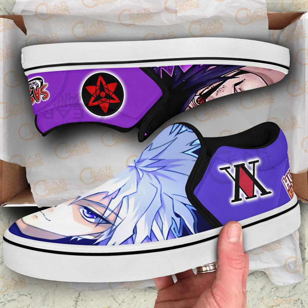 Killua and Sasuke Uchiha Slip-On Shoes Canvas Custom Anime Shoes