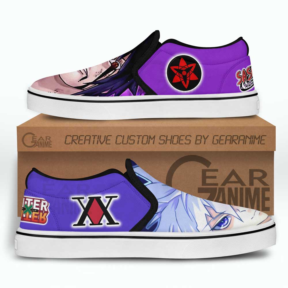 Killua and Sasuke Uchiha Slip-On Shoes Canvas Custom Anime Shoes