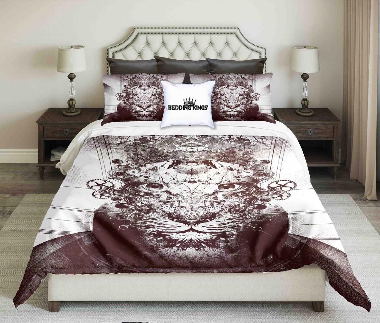 King Lion Abstract Contour Design Kings 3D Customized Duvet Cover Bedding Set