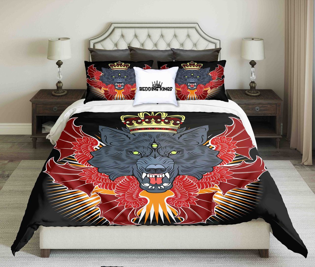 King Mystic Werewolf Red And Black Background Design Kings 3D Customized Duvet Cover Bedding Set