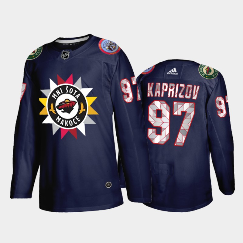 Kirill Kaprizov #97 Minnesota Wild Native American Heritage Day 2021-22 Navy Jersey