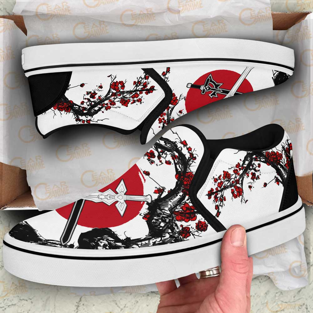 Kirito and Asuna Swords Slip-On Shoes Canvas Custom Anime SAO Shoes Japan Style