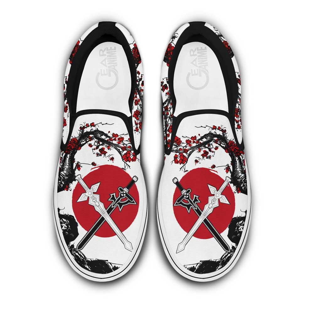 Kirito and Asuna Swords Slip-On Shoes Canvas Custom Anime SAO Shoes Japan Style