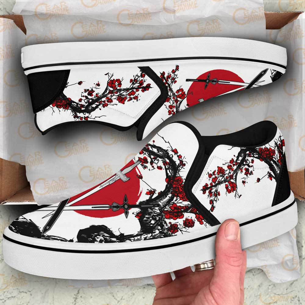 Kirito and Asuna Swords Slip-On Shoes Canvas Custom Anime Sword Art Online Shoes Japan Style