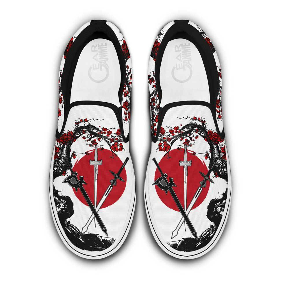 Kirito and Asuna Swords Slip-On Shoes Canvas Custom Anime Sword Art Online Shoes Japan Style