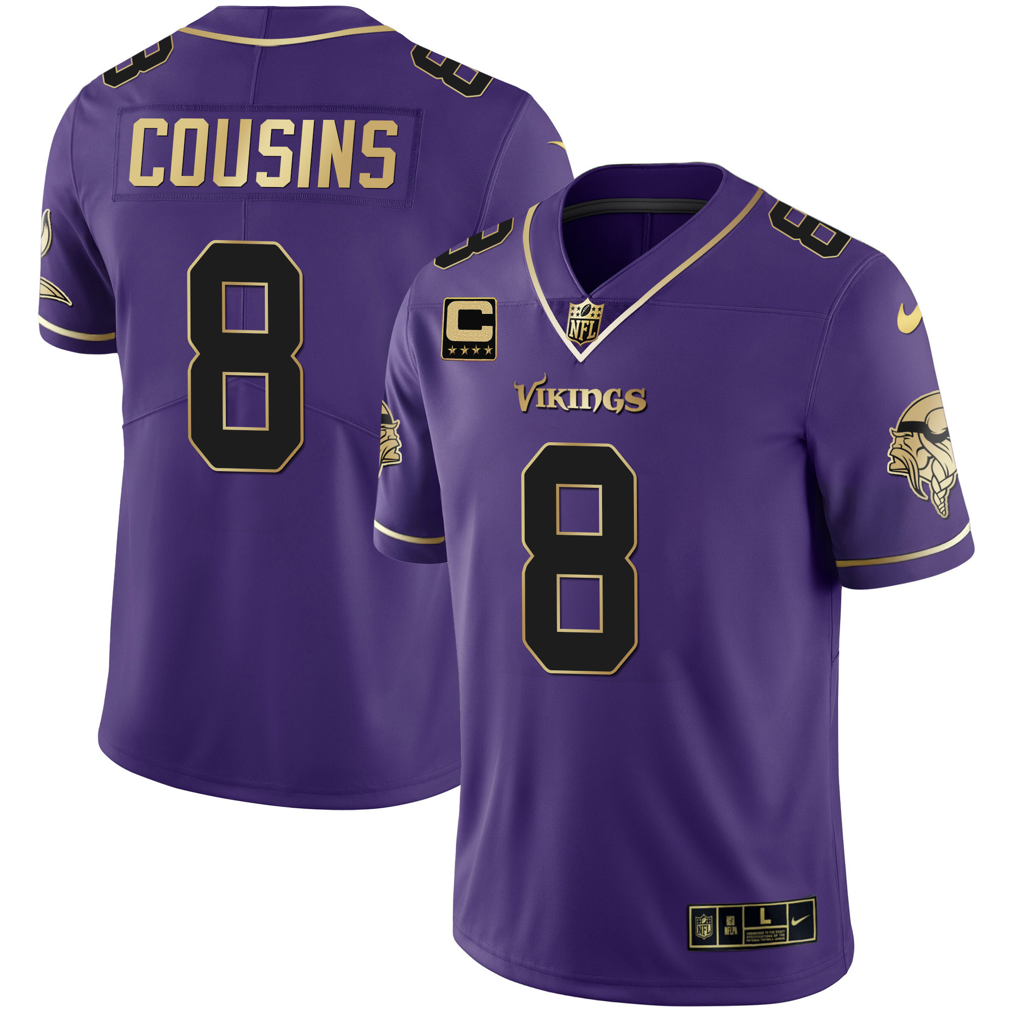 Kirk Cousins Men's Minnesota Vikings Gold & Purple Black Purple Jersey - All Stitched