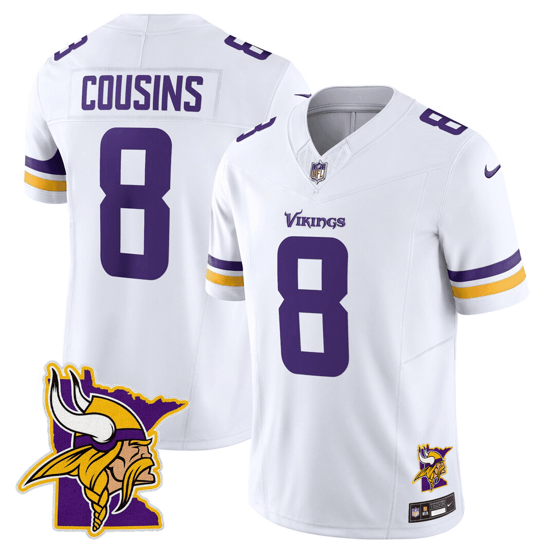 Kirk Cousins Men's Minnesota Vikings Minnesota Map Patch Limited White Jersey - All Stitched