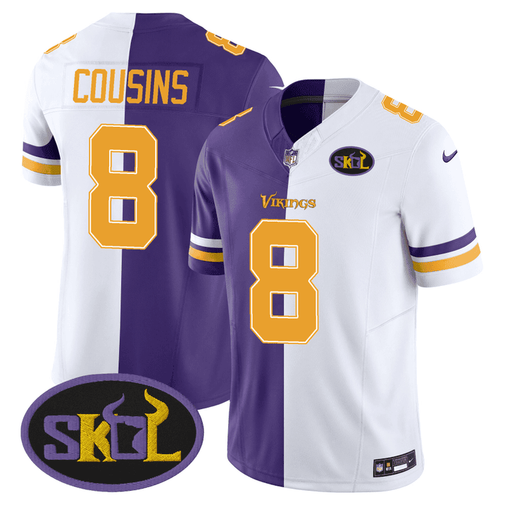 Kirk Cousins Men's Minnesota Vikings SKOL Patch Purple/ White Split Jersey - All Stitched