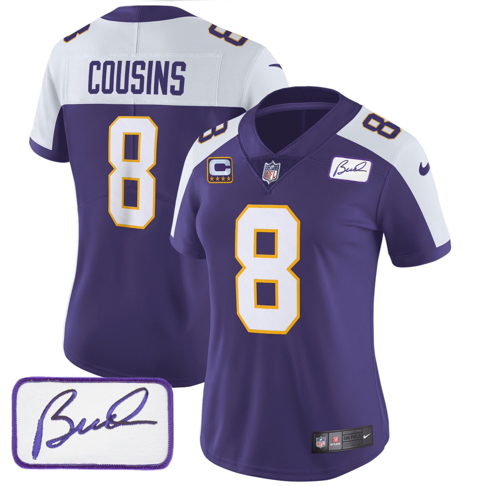 Kirk Cousins Women's Minnesota Vikings Bud Grant Patch Classic Limited Alternate Jersey - All Stitched