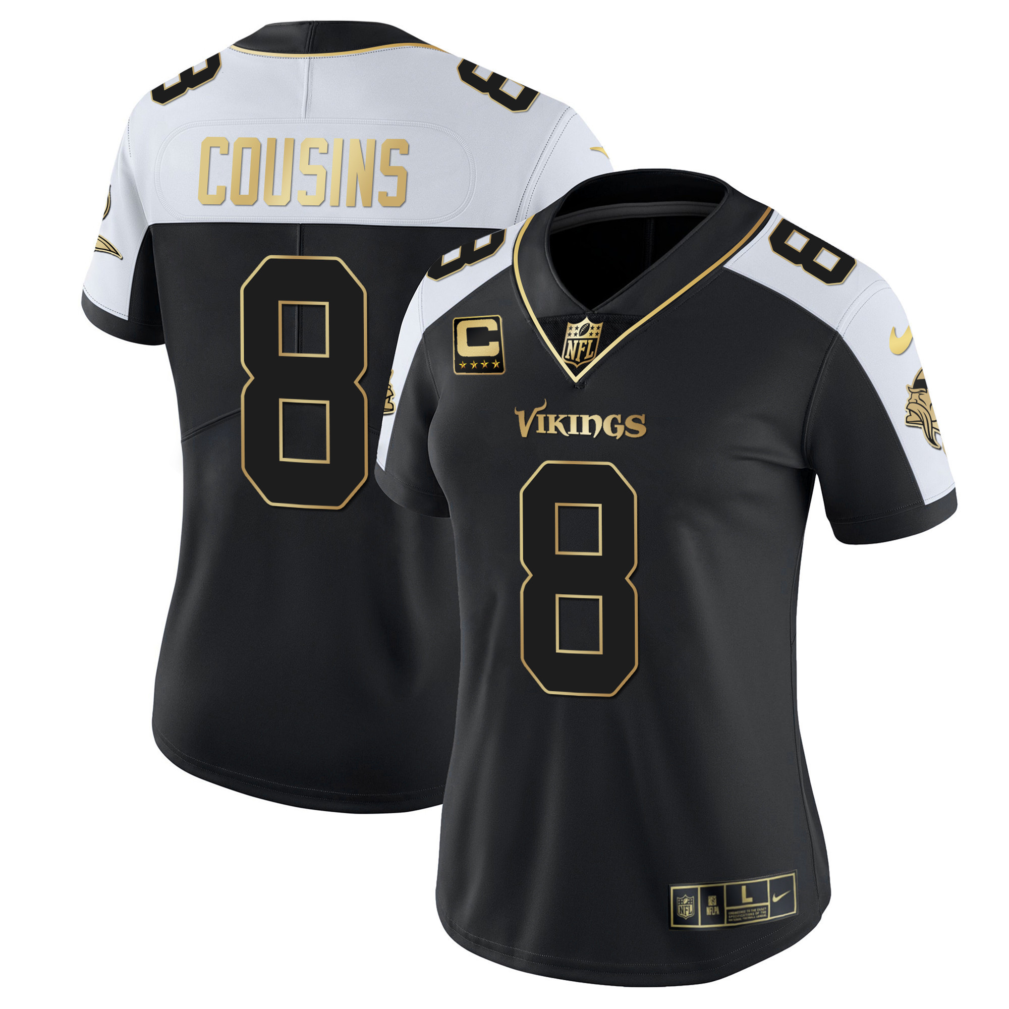 Kirk Cousins Women's Minnesota Vikings White Gold & Black Gold Alternate Jersey - All Stitched