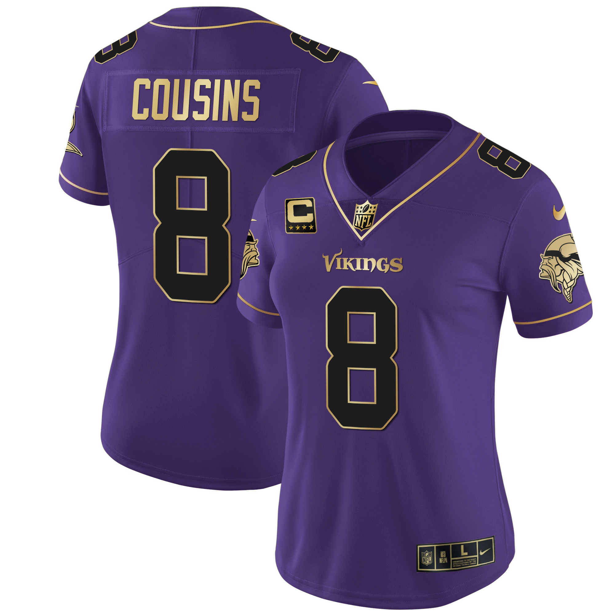 Kirk Cousins Women's Minnesota Vikings White Gold & Black Gold Black Purple Jersey - All Stitched