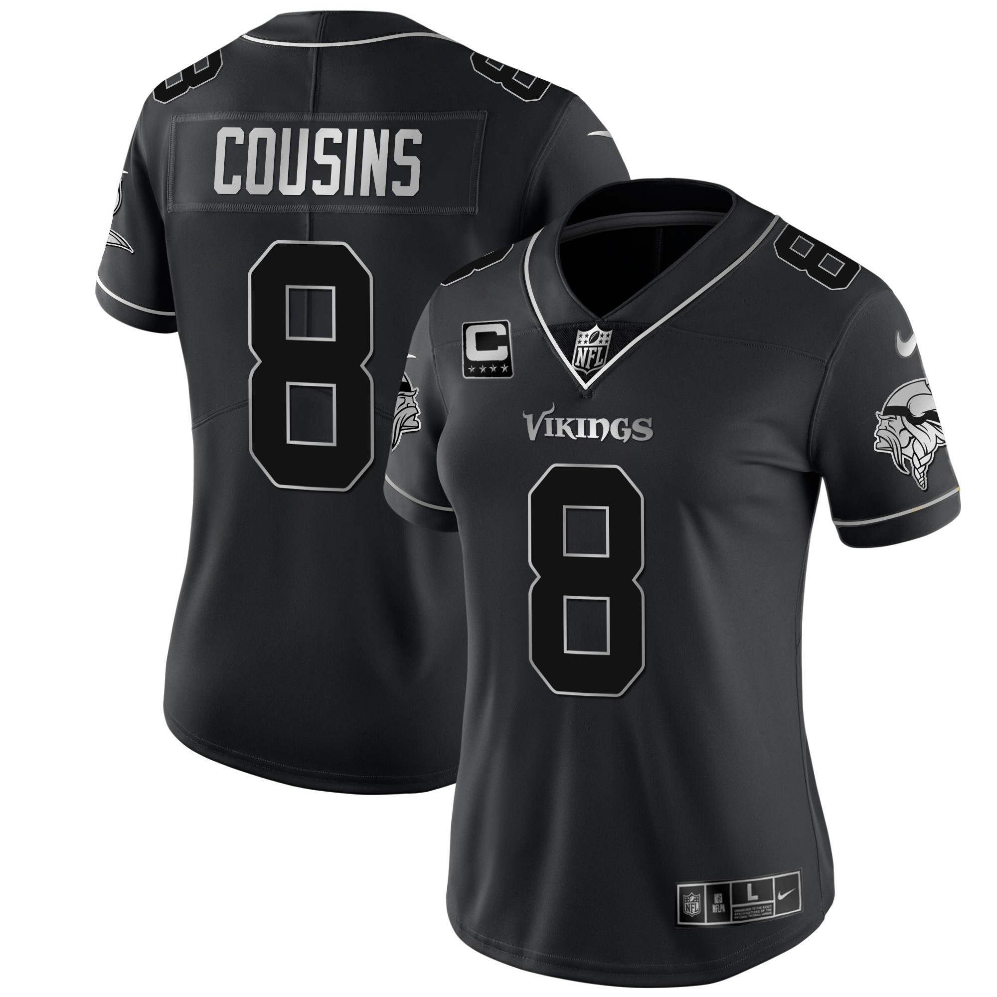 Kirk Cousins Women's Minnesota Vikings White Gold & Black Gold Black Silver Jersey - All Stitched