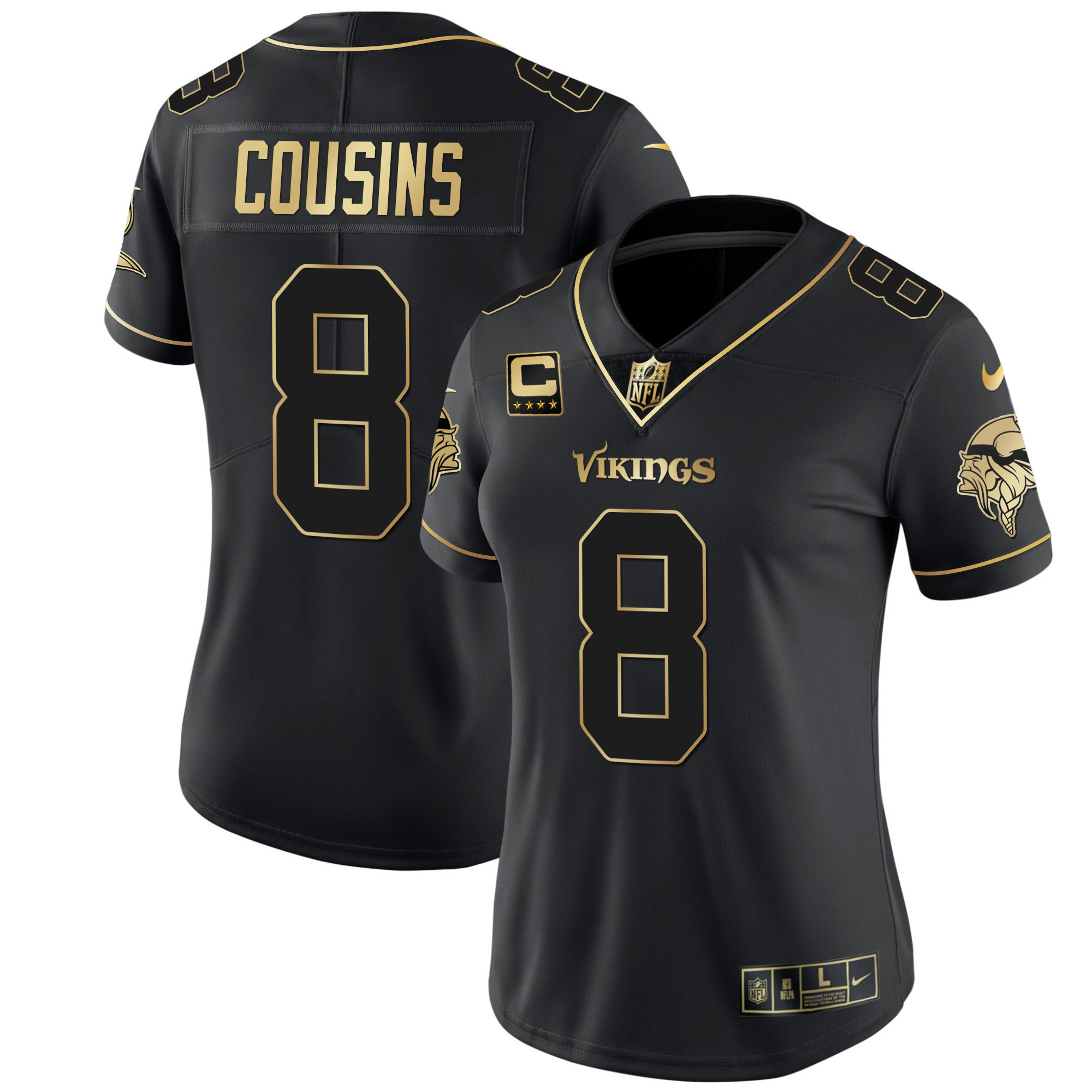 Kirk Cousins Women's Minnesota Vikings White Gold & Black Gold Jersey - All Stitched