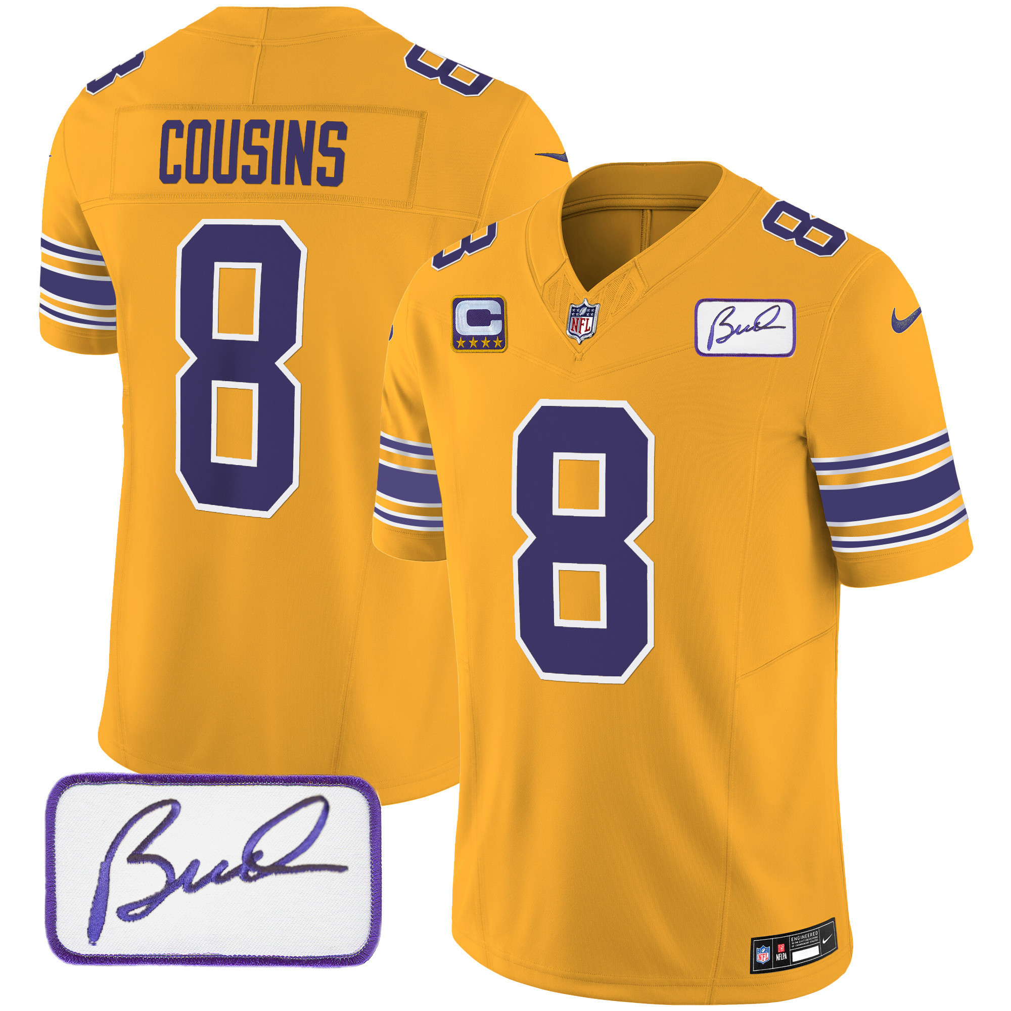 Kirk Cousins Youth's Minnesota Vikings Bud Grant Patch Classic Limited Gold Jersey - All Stitched