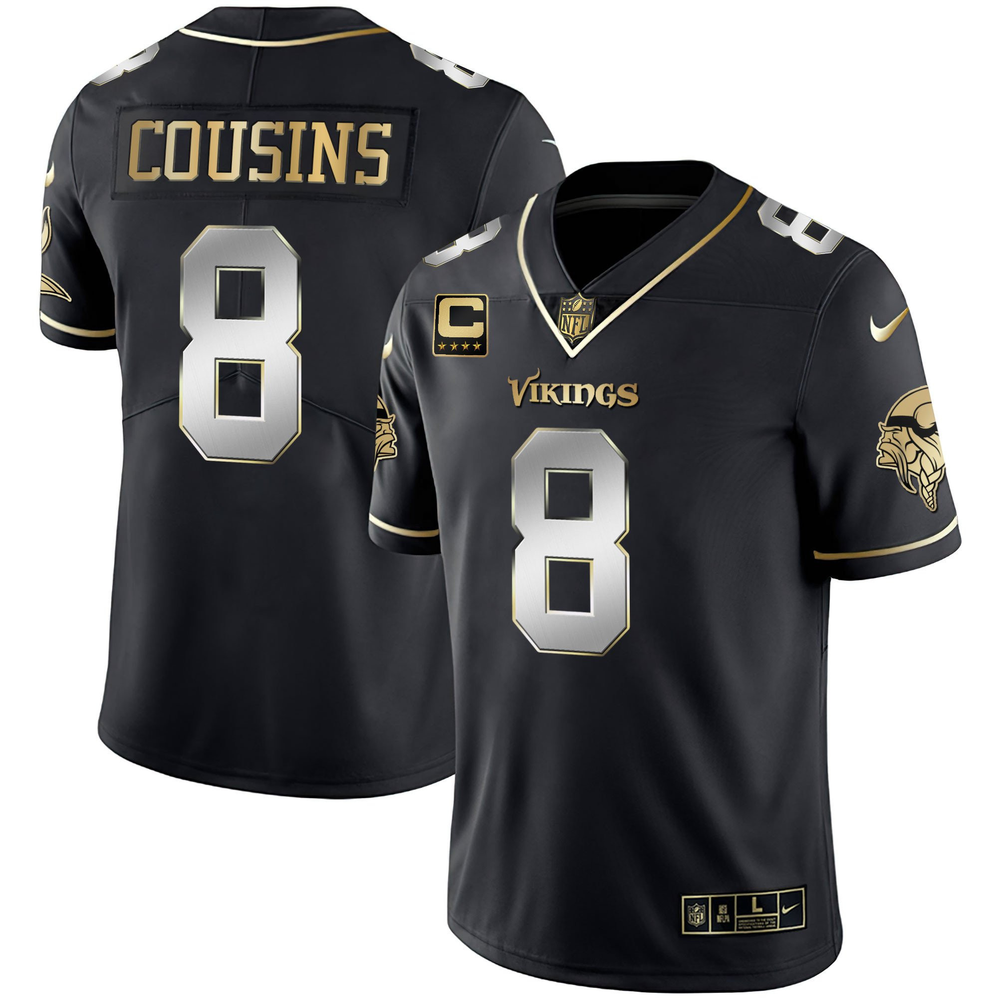 Kirk Cousins Youth's Minnesota Vikings White Gold & Black Gold Black Limited Jersey - All Stitched