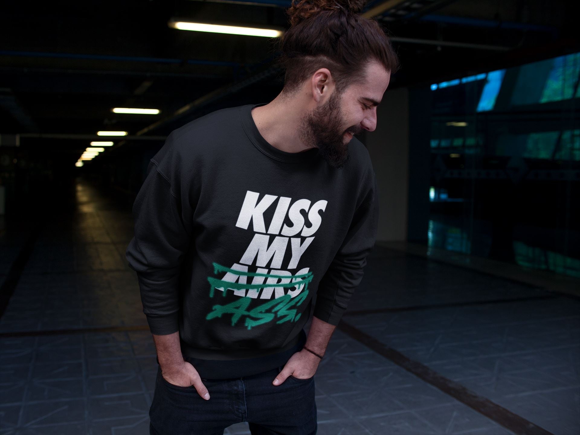 Kiss My Ass Unisex Sweater – Air Jordan 13 Lucky Green, Sneakers Matching Sweater
