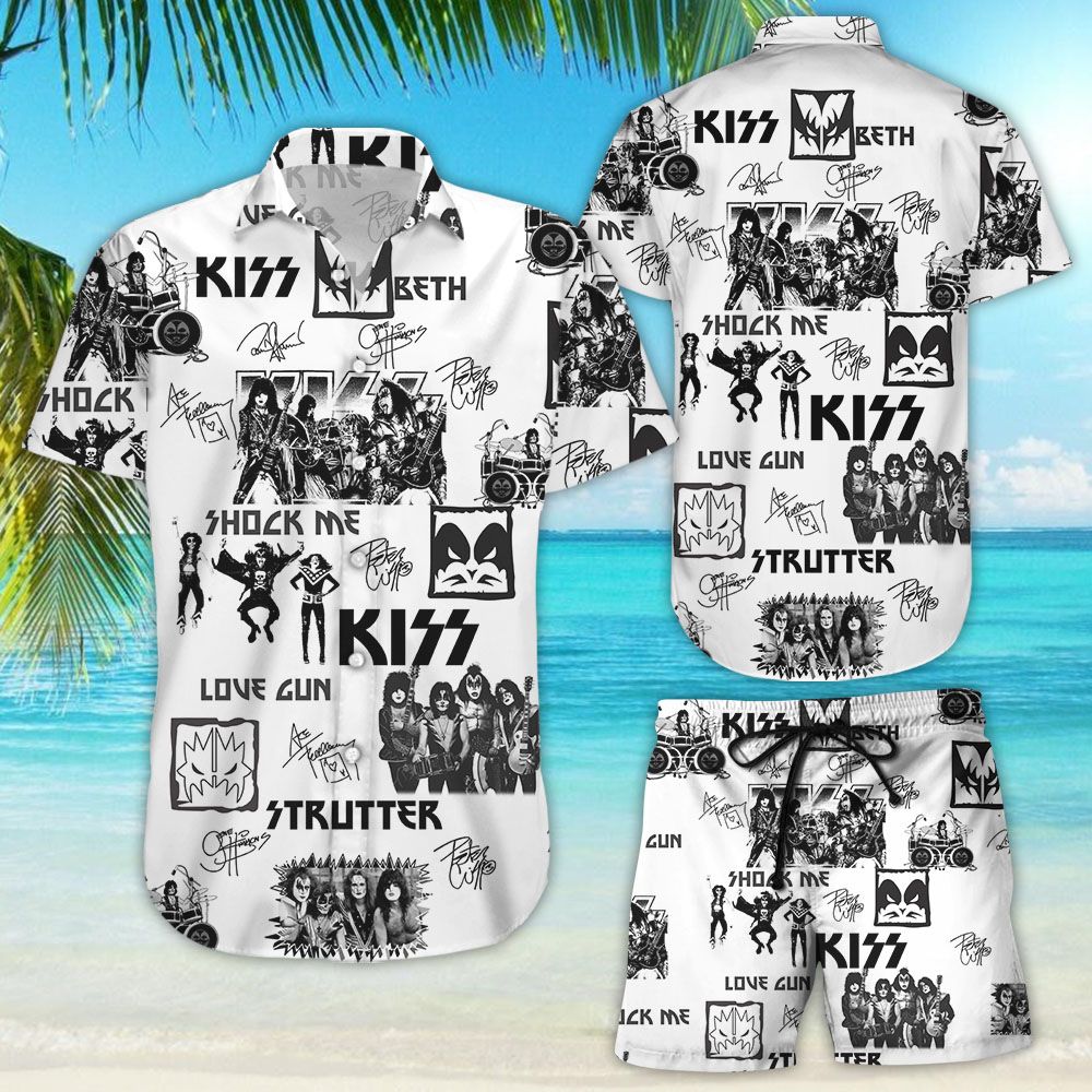 Kiss Rock Band All Over Printed Hawaiian Aloha Shirt Unisexs Sleeve Hawaiians Beach Sleeve