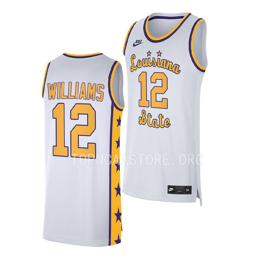 KJ Williams LSU Tigers #12 White Jersey 2022-23