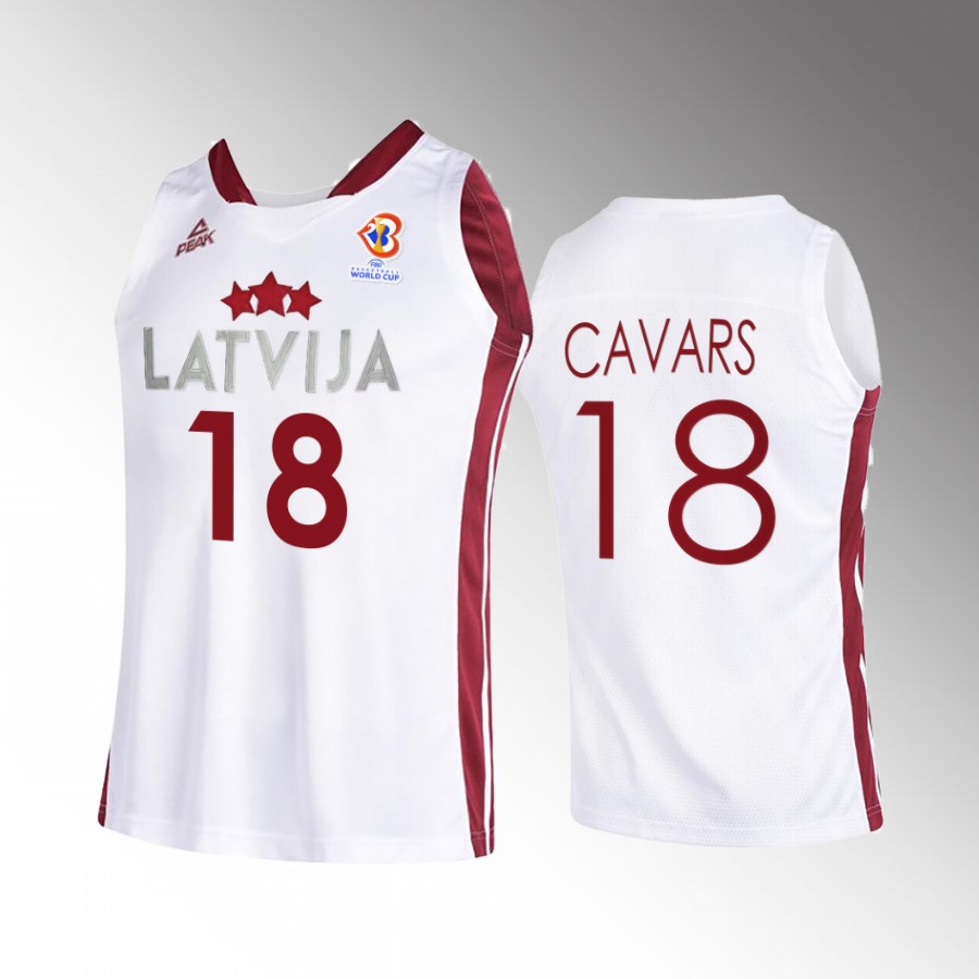 Klavs Cavars Latvia 2023 FIBA World Cup White Jersey Home #18