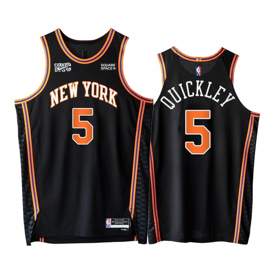 Knicks #5 Immanuel Quickley Black Jersey NBA 75th City Edition 2021-22