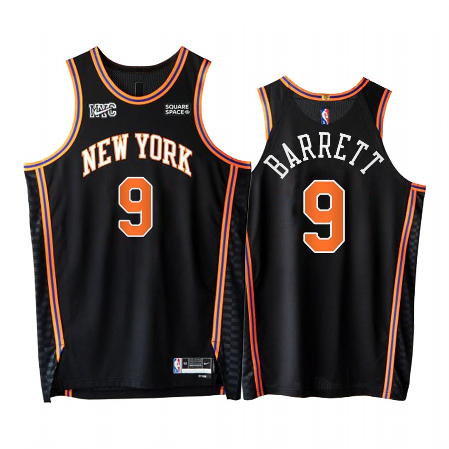 Knicks #9 RJ Barrett Black Jersey NBA 75th City Edition 2021-22