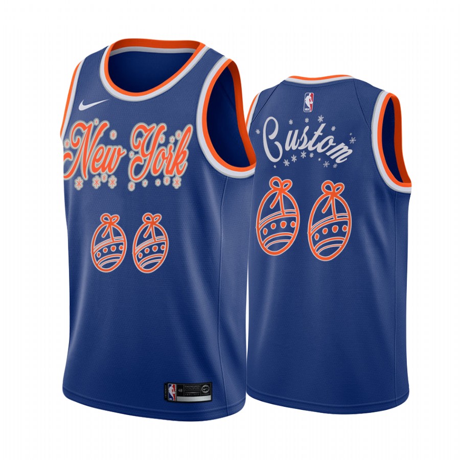 Knicks Custom 2020 Xmas Jersey Festive Special Edition Blue