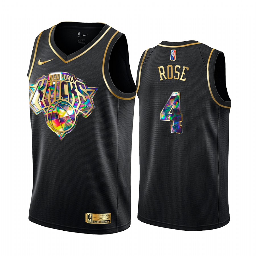 Knicks Derrick Rose Diamond Logo Black 2021-22 Jersey NBA 75th Season