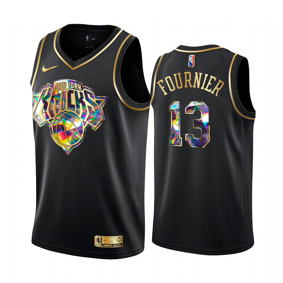 Knicks Evan Fournier Diamond Logo Black 2021-22 Jersey NBA 75th Season