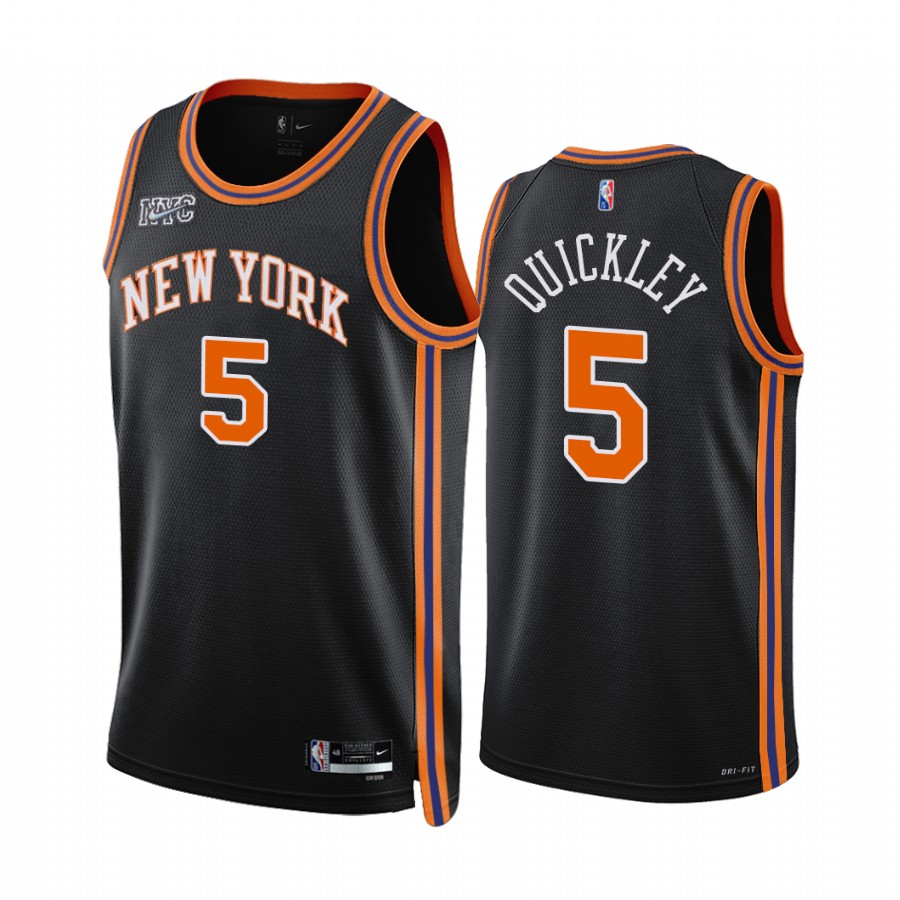 Knicks Immanuel Quickley City Edition Black 2021-22 Jersey 75th Anniversary