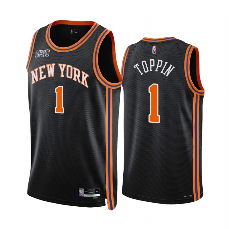 Knicks Obi Toppin City Edition Black 2021-22 Jersey 75th Anniversary