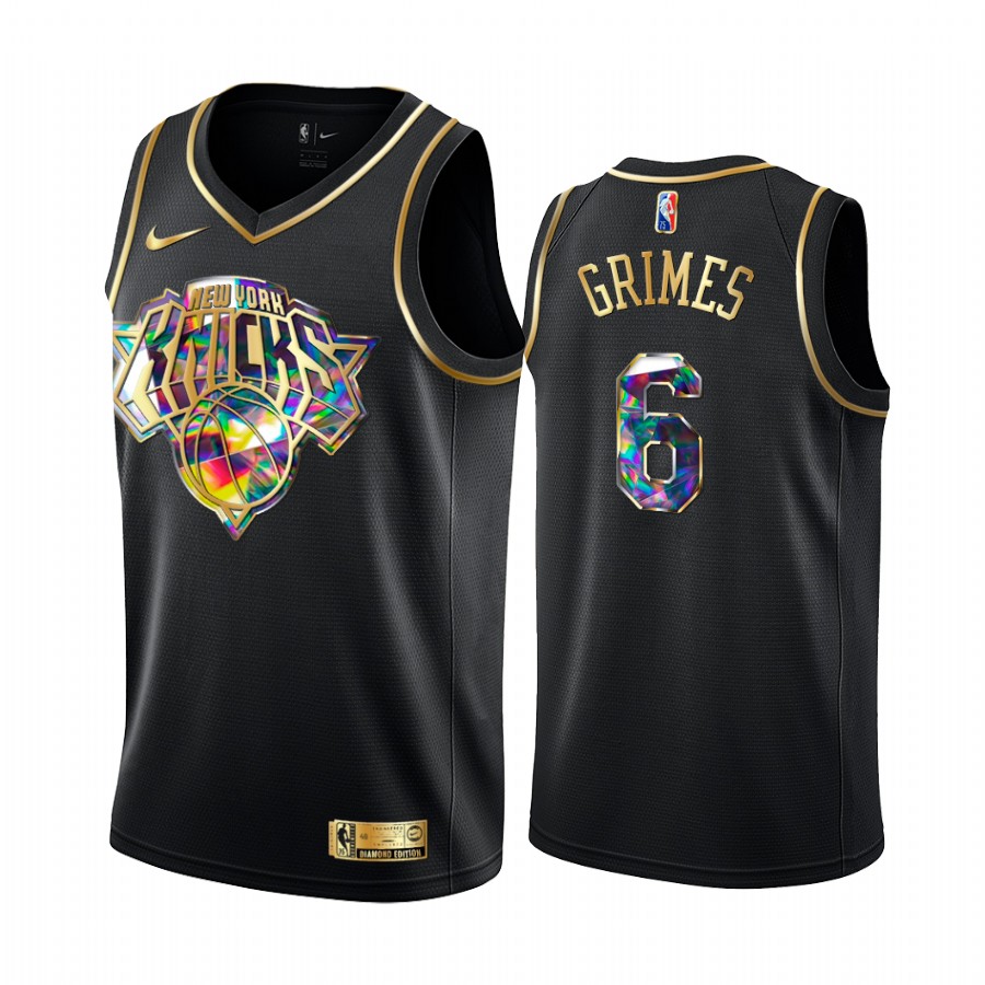 Knicks Quentin Grimes Diamond Logo Black 2021-22 Jersey NBA 75th Season